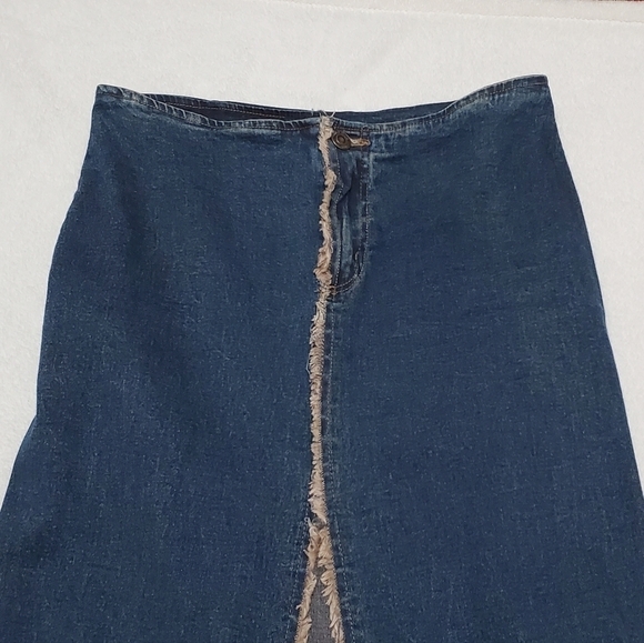 RARE Vintage Clothes Compact Raw Cut Midi Stretchy Ombre Denim Mermaid Skirt Med - Picture 7 of 15